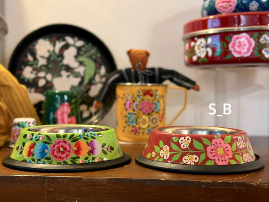 Hand-Painted Kashmiri Enamelware Dog Bowl