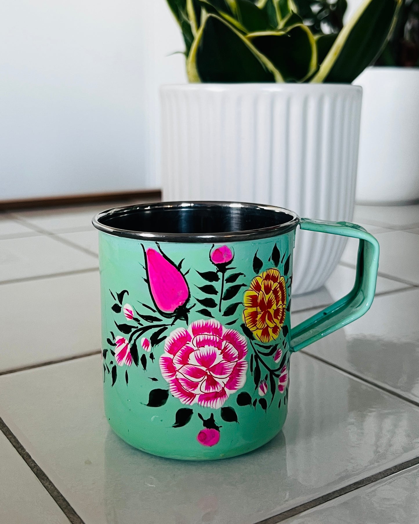 Hand‑Painted Kashmiri Enamelware Mug