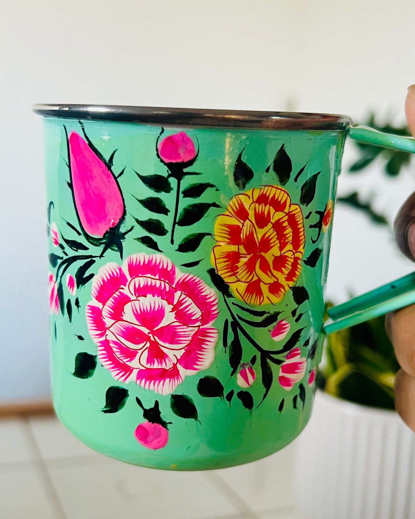 Hand‑Painted Kashmiri Enamelware Mug