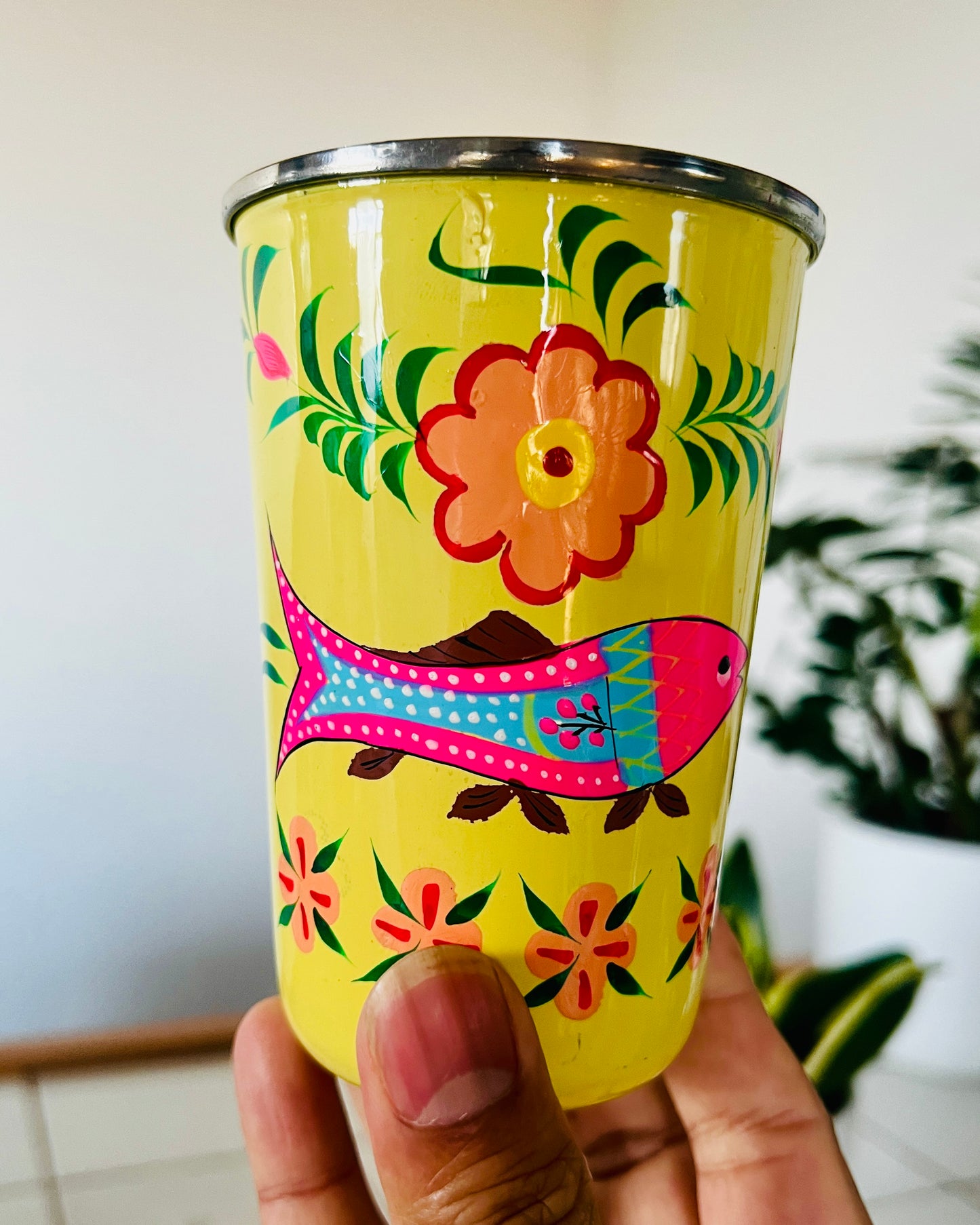 Hand‑Painted Kashmiri Enamelware Cup