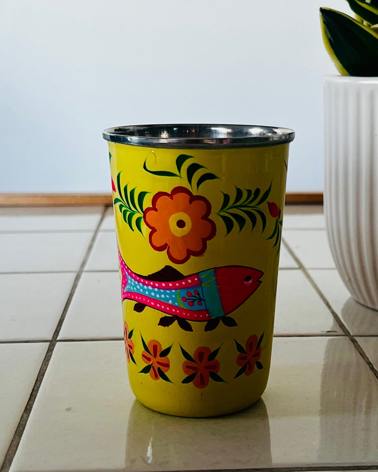 Hand‑Painted Kashmiri Enamelware Cup
