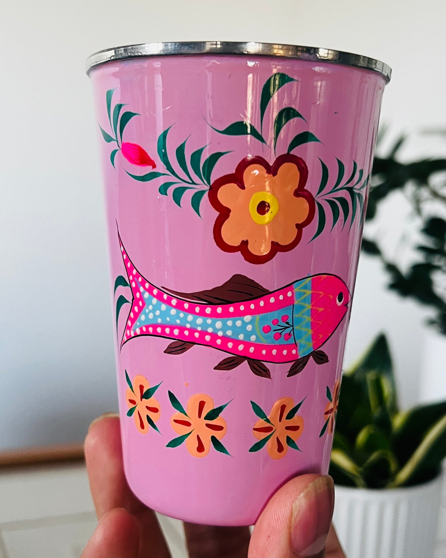 Hand‑Painted Kashmiri Enamelware Cup