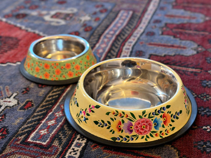 Hand-Painted Kashmiri Enamelware Dog Bowl