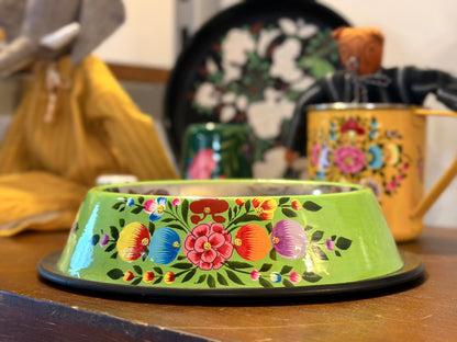 Hand-Painted Kashmiri Enamelware Dog Bowl