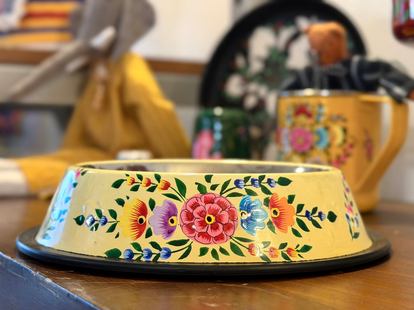 Hand-Painted Kashmiri Enamelware Dog Bowl