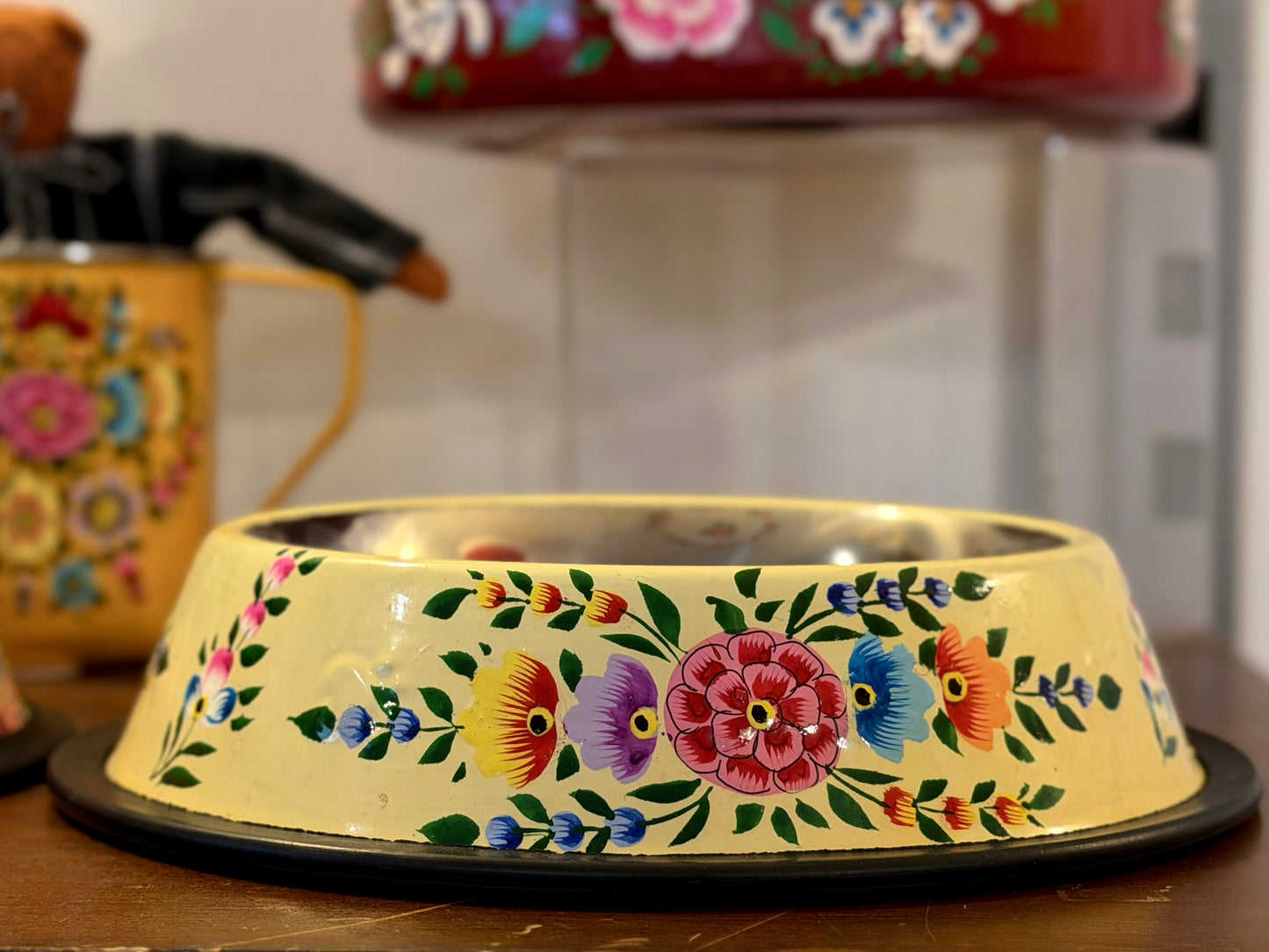 Hand-Painted Kashmiri Enamelware Dog Bowl