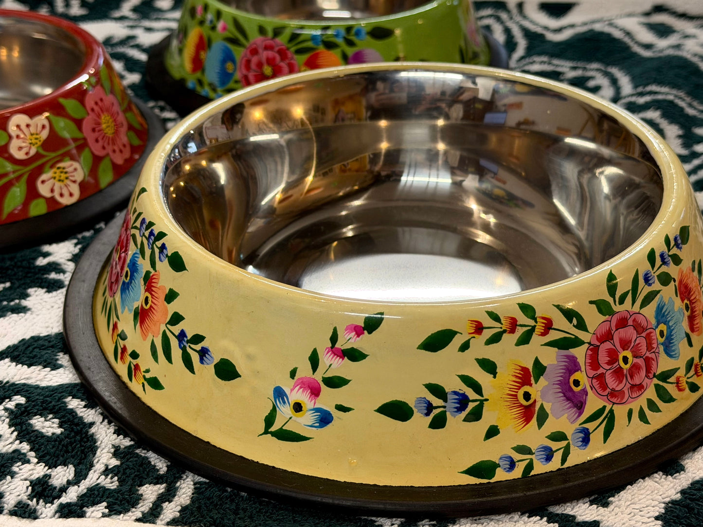 Hand-Painted Kashmiri Enamelware Dog Bowl