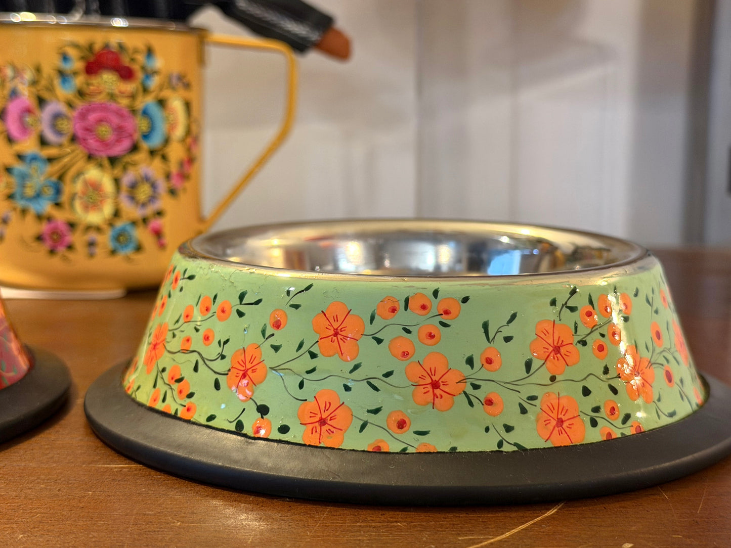 Hand-Painted Kashmiri Enamelware Dog Bowl