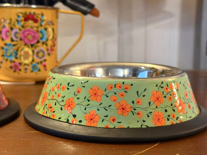 Hand-Painted Kashmiri Enamelware Dog Bowl
