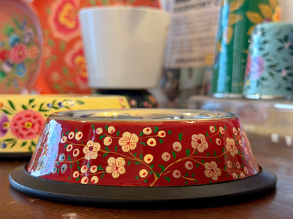 Hand-Painted Kashmiri Enamelware Dog Bowl
