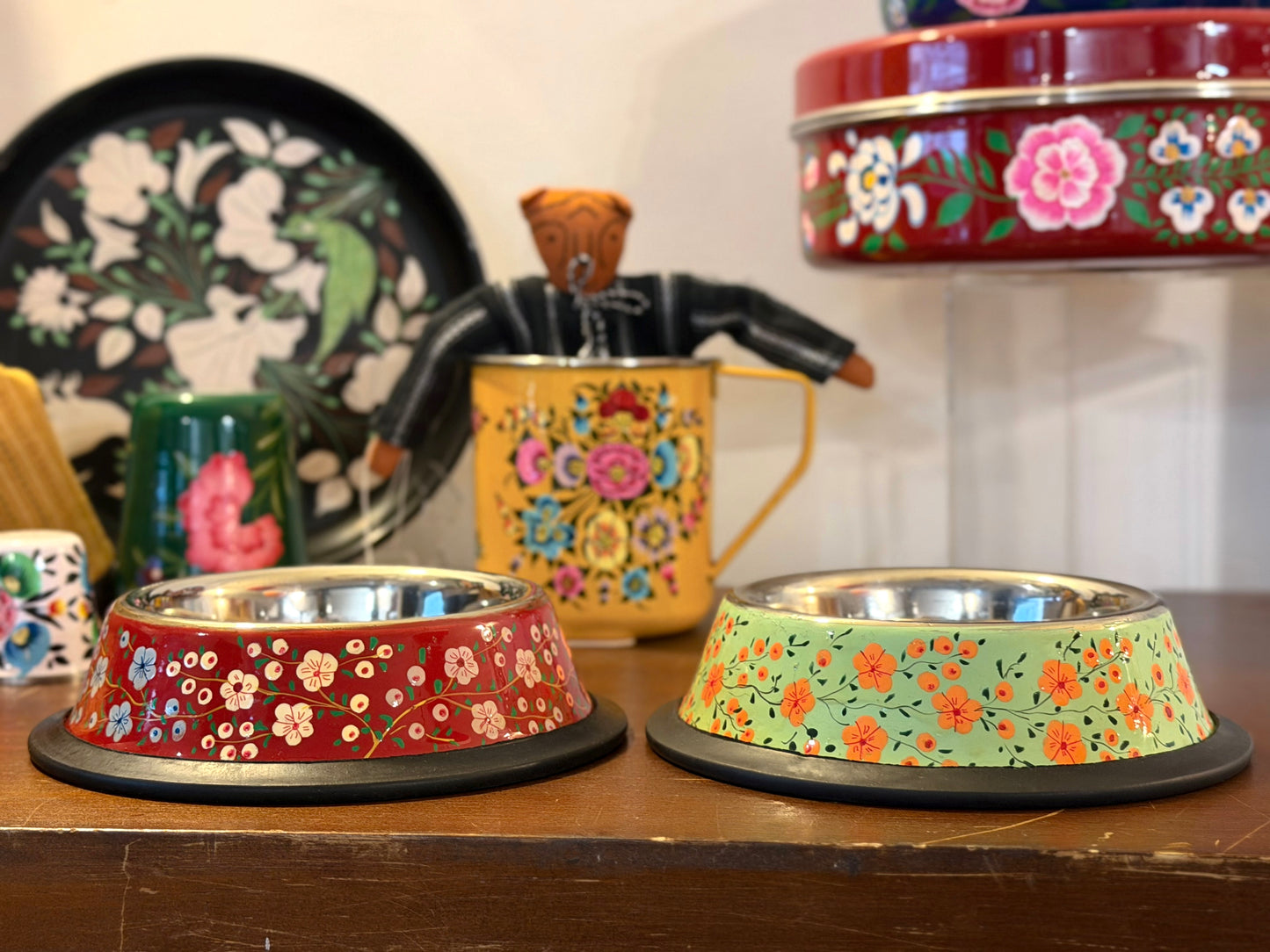 Hand-Painted Kashmiri Enamelware Dog Bowl