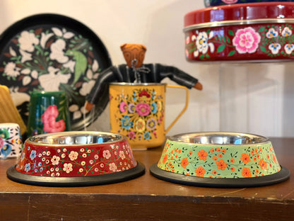 Hand-Painted Kashmiri Enamelware Dog Bowl