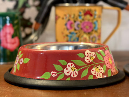 Hand-Painted Kashmiri Enamelware Dog Bowl