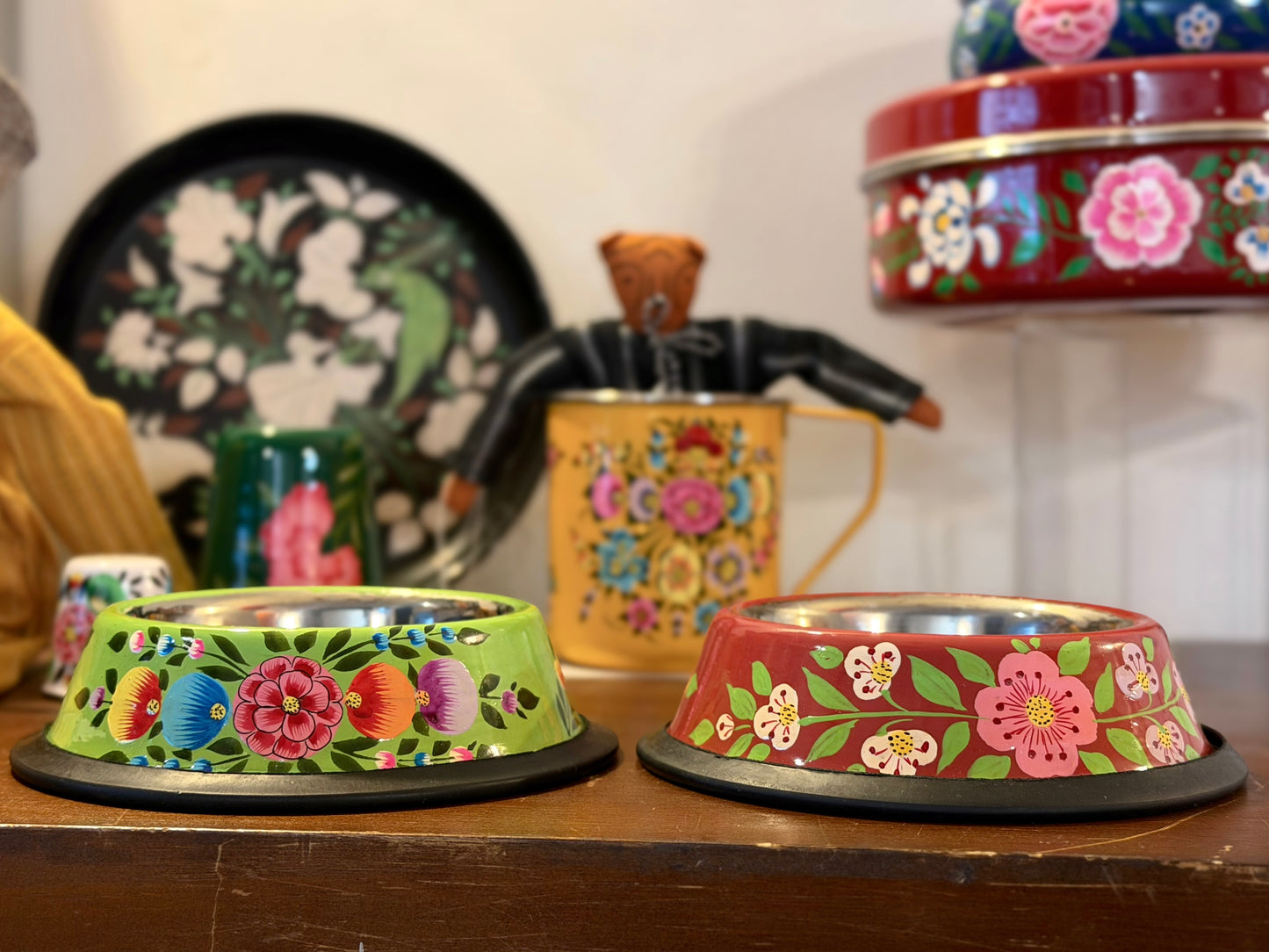 Hand-Painted Kashmiri Enamelware Dog Bowl