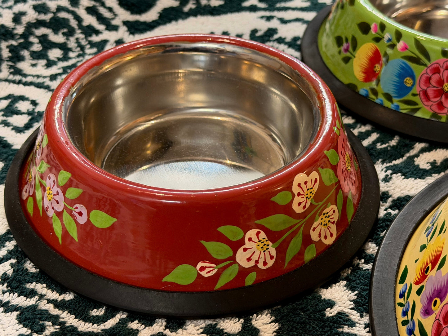 Hand-Painted Kashmiri Enamelware Dog Bowl