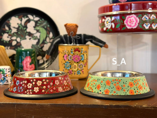 Hand-Painted Kashmiri Enamelware Dog Bowl