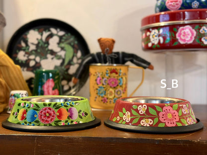 Hand-Painted Kashmiri Enamelware Dog Bowl