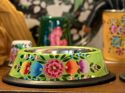 Hand-Painted Kashmiri Enamelware Dog Bowl