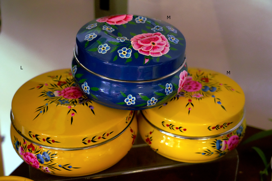 Hand‑Painted Kashmiri Enamelware Round Top Box