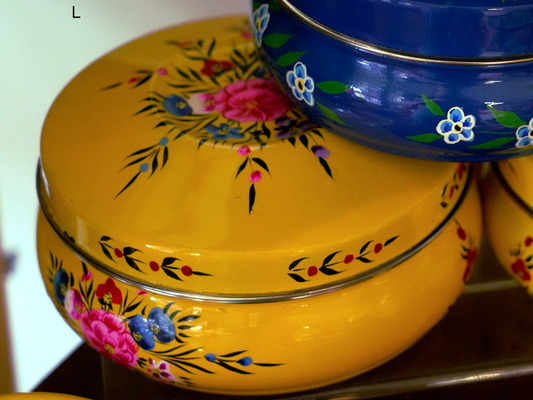 Hand‑Painted Kashmiri Enamelware Round Top Box