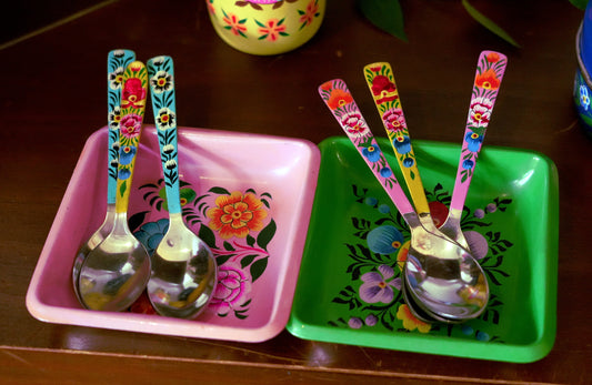 Hand‑Painted Kashmiri Enamelware Tray